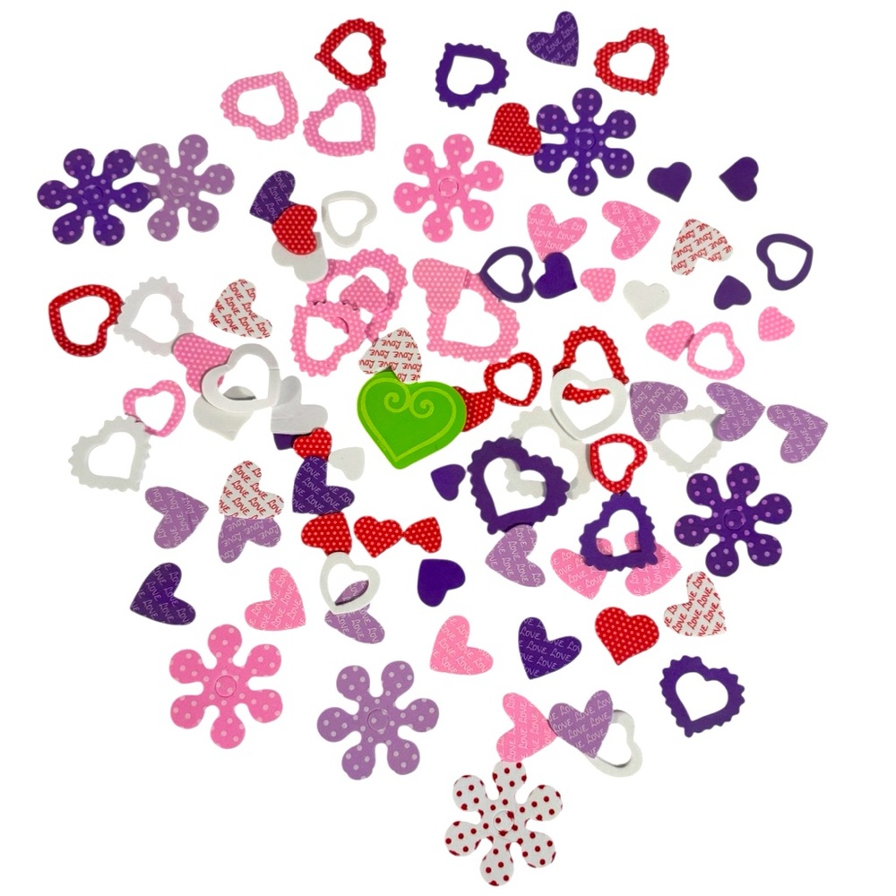 Lot of 88 heart & flower foam stickers in multiple colors NEW